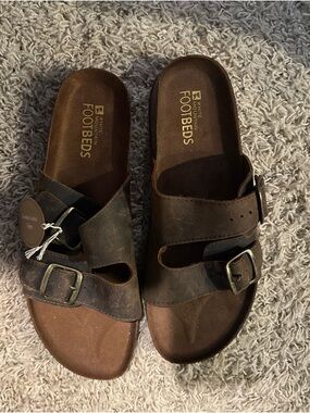 White Mountain Men's Brown Double Buckle Footbed Sandals